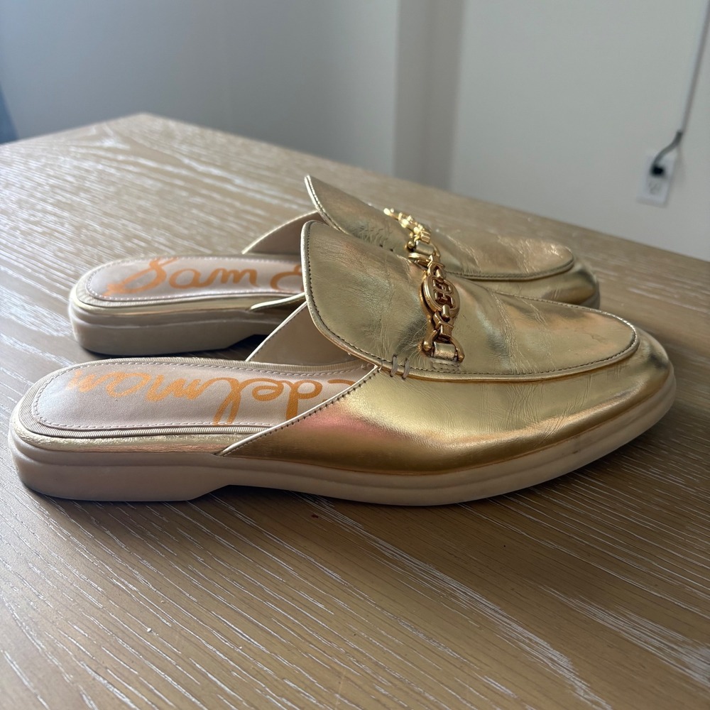 Sam Edelman Kira Metallic Gold Leather Horsebit Mules Loafers Womens 10M EUR 41